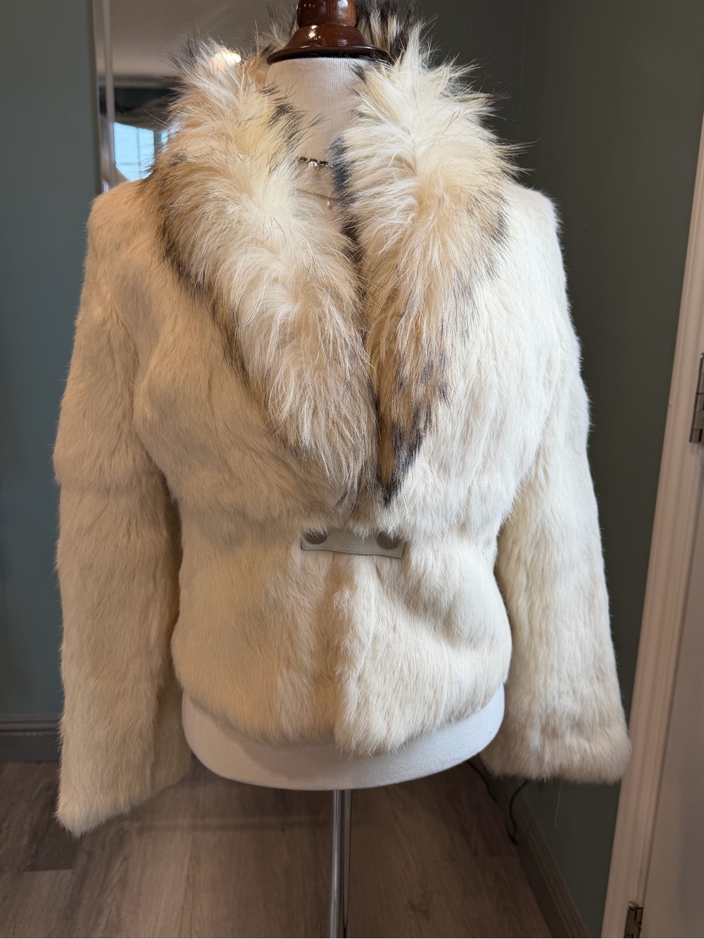 Vintage Ivory Rabbit Fur Jacket Raccoon Fur Collar S